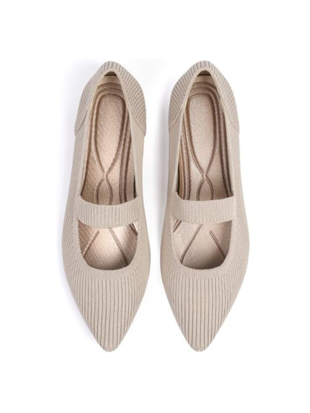 Women's Knit Mary Jane Flats Pointed Toe Washable Comfortable Dressy Flat Shoes